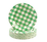 HFBOBP 50Pcs Gingham Paper Plates, 7 inch Green Checked Dessert Cake Plates Plaid Disposable Tableware Party Supplies for Picnic, Camping, Family Gathering, Baby Shower, Birthday, Bachelor Party
