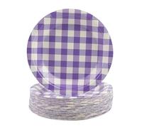 HFBOBP 50Pcs Gingham Paper Plates, 7 inch Purple Checked Dessert Cake Plates Plaid Disposable Tableware Party Supplies for Picnic, Camping, Family Gathering, Baby Shower, Birthday, Bachelor Party