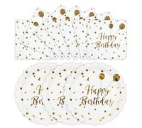 HFBOBP 50PCS Happy Birthday Paper Plates and Napkins, 7 Inch White and Gold Scalloped Cake Dessert Plates Disposable Tableware Party Supplies Decorations