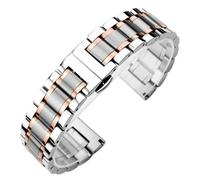 HFBZVAFC 5-bead Solid Stainless Steel Watch Strap Unisex Style Metal Watch Strap Stainless Steel Smart Watch Chain With Curved Ends 12mm-24mm(Silver+rose gold,14mm)