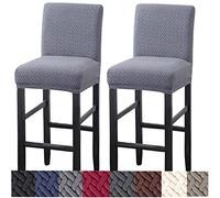 HFCNMY Bar Stool Covers,2 Pack Stretch Bar Stool Covers with Backs Jacquard Bar Stool Chair Covers Barstool Covers Slipcovers with Back Pub Counter Stool Chair Covers with Elastic Bands Gray