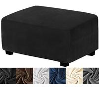 HFCNMY Ottoman Cover Rectangle,Stretch Velvet Slipcovers Rectangle Thick Covers Slipcover for Ottomans Soft Foot Stool with Elastic Bottom Black Large (ASMFDT20230725-2)