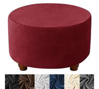 HFCNMY Ottoman Cover Round, Stretch Velvet Round Ottoman Cover Thick Round Ottoman Slipcover Washable Storage Ottoman Cover Foot Stool Cover with Elastic Bottom Red Large