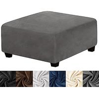 HFCNMY Ottoman Cover Square,Stretch Velvet Ottoman Cover Thick Ottoman Slipcover Square Washable Foot Stool Cover with Elastic Bottom for Living Room Dark Gray X-Large