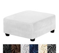 HFCNMY Ottoman Cover Square,Stretch Velvet Ottoman Cover Thick Ottoman Slipcover Square Washable Storage Foot Stool Cover with Elastic Bottom for Living Room White Medium