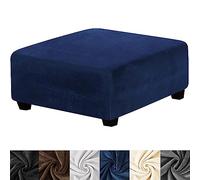 HFCNMY Ottoman Cover Square,Stretch Velvet Square Ottoman Cover Thick Ottoman Slipcover Square Washable Storage Ottoman Cover Foot Stool Cover with Elastic Bottom for Living Room Blue X-Large