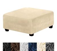 HFCNMY Ottoman Cover Square,Stretch Velvet Square Ottoman Cover Thick Ottoman Slipcover Square Washable Storage Ottoman Cover Foot Stool Cover with Elastic Bottom for Living Room Beige Large