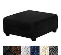 HFCNMY Ottoman Cover Square,Stretch Velvet Square Ottoman Cover Thick Ottoman Slipcover Square Washable Storage Ottoman Cover Foot Stool Cover with Elastic Bottom for Living Room Black Medium