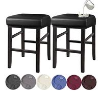 HFCNMY Rectangle Stool Covers, Waterproof PU Bar Stool Covers with Elastic Bands (2 Pack, Black)