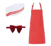 HFCOONY 3 PCS 1950s Waiter Costume Kit, Soda Jerk Costume Kit Red and White Striped Apron Chef Hat Red Bow Ties Adjustable For Adult Movie Night Costume Cosplay Carnivals Circus Party Halloween