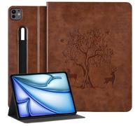 HFcoupe Slim Case for iPad Air 13-inch M4 2026, M3 2025, M2 2024 & iPad Pro 12.9-inch (6th/5th/4th Gen), Embossed Book-Style Cover with Elastic Pencil Holder, Auto Wake/Sleep, Tan