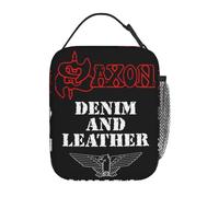 HFDGFJKKL Backpack Saxon Denim and Leather Thermal Insulated Lunch Bags Heavy Metal Band Reusable Food Men Women Thermal Cooler Lunch Boxes Halloween and Christmas Gifts