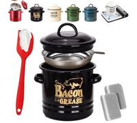 HFDHD 46 Oz Bacon Grease Container with Strainer and Food-Grade Silicone Spatula,Bacon Grease Saver Vintage Storage,for Cooking Frying,Baking,Fat Storage Jar (Black)