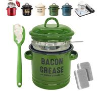 HFDHD 46 Oz Bacon Grease Container with Strainer and Food-Grade Silicone Spatula,Bacon Grease Saver Vintage Storage,for Cooking Frying,Baking,Fat Storage Jar (Green)