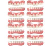 HFDHD Dentures Cosmetic Teeth Natural Tone Instant Veneers Silicone Tooth Whitening Temporary Prosthesis Teeth Top Bottom Detachable False Teeth Men and Women For Bad Teeth Broken Teeth,8pairs