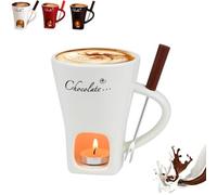 HFDHD Meltie Cup,Chocolate Fondue Mug with Fork and Candle,Portable Ceramic Melting Cups for Desserts,Ideal Gifts for Birthday Date Night Wedding Party (White)