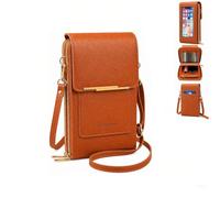 HFDHD Touchscreen Phone Crossbody Bag,PU Leather Anti-Theft Cell Phone Wallet with Clear Window Small Travel Bag (Brown)
