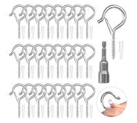 HFDONGL 25 PCS Screw Hooks Cup Hooks Screw in Hooks Ceiling Hooks with 1 Wing Nut Driver Garden Hooks for Outdoor String Lights Plants Birdcage Feeders Christmas Decor