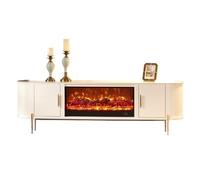 HFERTSCN Home Modern 78.7'' White Fireplace TV Stand, TV Consoles with Electric Fireplace, 3D Realistic Flame, 2 Door Storage Cabinet Decor FANDIAO