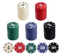 HFFJJLTU 100 Poker Chips, Plastic Tokens, Denomination Poker Chips Set, Counting Chips for Children, Plastic Number Chip Props, Learning Mathematical Calculations and Bingo Games for Party School Home