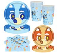 HFFJJLTU 40Pcs Cartoon Party Tableware, Blu-ey Party Tableware, Blu-ey Theme Birthday Party Set, Paper Plates, Napkins and Cups Dinnerware Set for Girls Kids Baby Shower Birthday Party Decorations