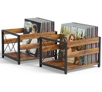 HFHOME 2 Pc Vinyl Record Storage Crate, Wooden Storage Box, Classic Cube CD Albums Shelf Holder Organizer, Holds Up to 100+ Records, Magazine Rack for Desktop, Home, Office