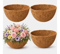 HFHOME 4Pcs 25.4cm/10in Natural Coco Coir Hanging Basket Liners, Thick Garden Planter Liners, Round Shape Coconut Fiber Replacement for Flower Pots Indoor Outdoor Garden Porch Balcony