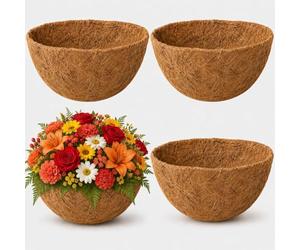 HFHOME 4Pcs 25.4cm/10in Natural Coco Coir Hanging Basket Liners, Thick Garden Planter Liners, Round Shape Coconut Fiber Replacement for Flower Pots Indoor Outdoor Garden Porch Balcony