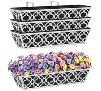 HFHOME 4Pcs 60.9cm/24in Metal Window Box, Outdoor Hanging Flower Boxes with Non-Woven Fabric Liner & Adjustable Brackets, Wall Trough Planter for Balcony Terrace Fence Garden