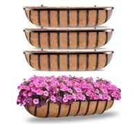 HFHOME 4Pcs 76.2cm/30in Large Wall Trough Rail Planters,Heavy Duty Metal Planter Box with Coconut Coir replacement,Gardening Kit for Window Box Porch Balcony & Outdoor Fences