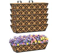 HFHOME 6Pcs 60.9cm/24in Railing Planter Box, Metal Wall Trough Rail Planters with Coco Liner and Adjustable Brackets, Gardening Kit for Window Box Porch Balcony Fences