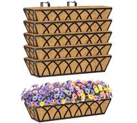 HFHOME 6Pcs 60.9cm/24in Wall Trough Rail Planters, Hanging Flower Boxes with Coco Liner and Adjustable Brackets, Metal Railing Planter Box for Window Box Porch Balcony Fences