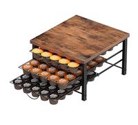 HFHOME Coffee Pod Holder for Dolce Gusto, 90 Capsules Storage Drawer, 3-Tier Thick Metal with Sturdy Wooden Top, Vintage Coffee Pod Storage with Non-Slip Feet, Silent Sliding