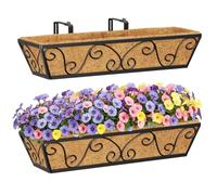 HFHOME Set of 2 60.9cm/24in Wall Trough Rail Planters, Metal Butterfly Planter Box with Coco Liner, Long Flowerpot for Railing Window Box Porch Balcony & Outdoor Fences