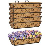 HFHOME Set of 6 60.9cm/24in Wall Trough Rail Planters, Metal Butterfly Planter Box with Coco Liner, Long Flowerpot for Railing Window Box Porch Balcony & Outdoor Fences