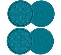 HFHOME Silicone Coasters Set, 4 Pcs Drink Coasters for Coffee Table, Bar Tabletop Protection - Peacock Blue