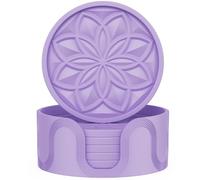 HFHOME Silicone Coasters Set for Drinks - 6 Pack With Holder, Table Cup Mat for Coffee Table, Desk, Bar - Tabletop Protection Gift - Light Purple