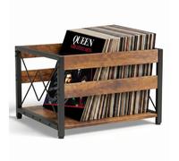 HFHOME Vinyl Record Storage Crate, Wooden Storage Box, Classic Cube CD Albums Shelf Holder Organizer, Holds Up to 100+ Records, Magazine Rack for Desktop, Home, Office