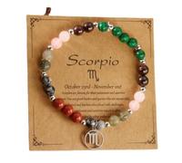 HFHungkeong 12 Constellations Inspiration Healing Crystal Stone Beads Bracelet for Women, Amethyst Bronze Bead Combination Beaded Jewelry Stainless Steel Pendant Bracelet(Scorpio)