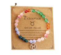 HFHungkeong 12 Constellations Inspiration Healing Crystal Stone Beads Bracelet for Women, Amethyst Bronze Bead Combination Beaded Jewelry Stainless Steel Pendant Bracelet(Taurus)