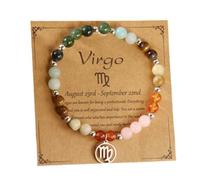 HFHungkeong 12 Constellations Inspiration Healing Crystal Stone Beads Bracelet for Women, Amethyst Bronze Bead Combination Beaded Jewelry Stainless Steel Pendant Bracelet(Virgo)