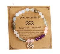 HFHungkeong 12 Constellations Inspiration Healing Crystal Stone Beads Bracelet for Women, Amethyst Bronze Bead Combination Beaded Jewelry Stainless Steel Pendant Bracelet(Aquarius)