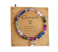 HFHungkeong 12 Constellations Inspiration Healing Crystal Stone Beads Bracelet for Women, Amethyst Bronze Bead Combination Beaded Jewelry Stainless Steel Pendant Bracelet(Gemini)