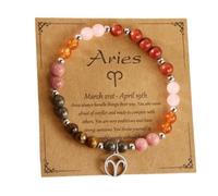 HFHungkeong 12 Constellations Inspiration Healing Crystal Stone Beads Bracelet for Women, Amethyst Bronze Bead Combination Beaded Jewelry Stainless Steel Pendant Bracelet(Aries)