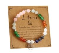 HFHungkeong 12 Constellations Inspiration Healing Crystal Stone Beads Bracelet for Women, Amethyst Bronze Bead Combination Beaded Jewelry Stainless Steel Pendant Bracelet(Libra)