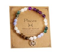 HFHungkeong 12 Constellations Inspiration Healing Crystal Stone Beads Bracelet for Women, Amethyst Bronze Bead Combination Beaded Jewelry Stainless Steel Pendant Bracelet(Pisces)