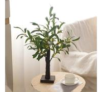 HFHungkeong 21.6Inch Olive Leaf Tree Light for Tabletop, Mini Light up Tree Bonsai with Artificial Olive Leaves and 30 Warm White LEDs, for Fireplace, Bedroom, Home, Party, Wedding, Christmas Decor
