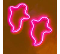 HFHungkeong 2Pack Pink Ghost Halloween LED Neon Signs Horror Decorative Nightlamp Battery Powered Cordless Gothic Lights Halloween Indoor Scary Decorations for Bedroom Dorm Wall Window Christmas Party