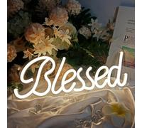 HFHungkeong Blessed Neon Signs,LED Arylic Dimmable Blessed Neon Light Decorative Wall Arts Night Lamp for Bedroom Office Studio Lounge Birthday Baby Shower Party,Warm White 17x7Inch