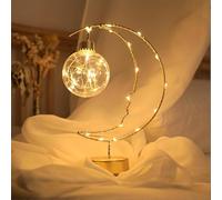 HFHungkeong Decorative Round Ball Moon Lamp Magic Crescent Moon Ramadan Table Lamp Battery Powered or USB Powered LED Bedside Table Lamp Dormitory Office Table Decoration Gift for Kids and Wife